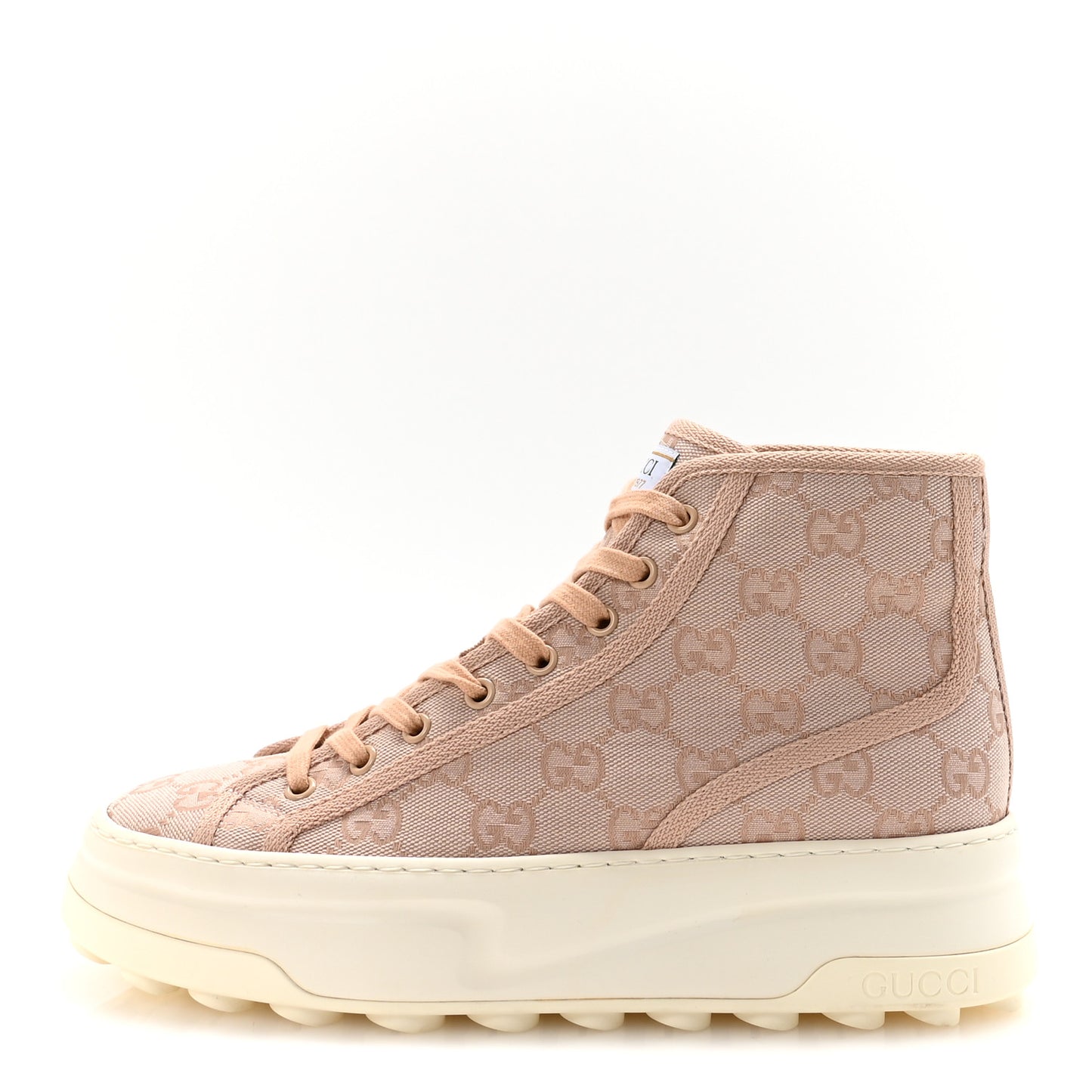 New Canvas GG Monogram Womens Tennis 1977 High Top 55mm Platform Sneakers 39 Skin Rose Dark Skin Rose
