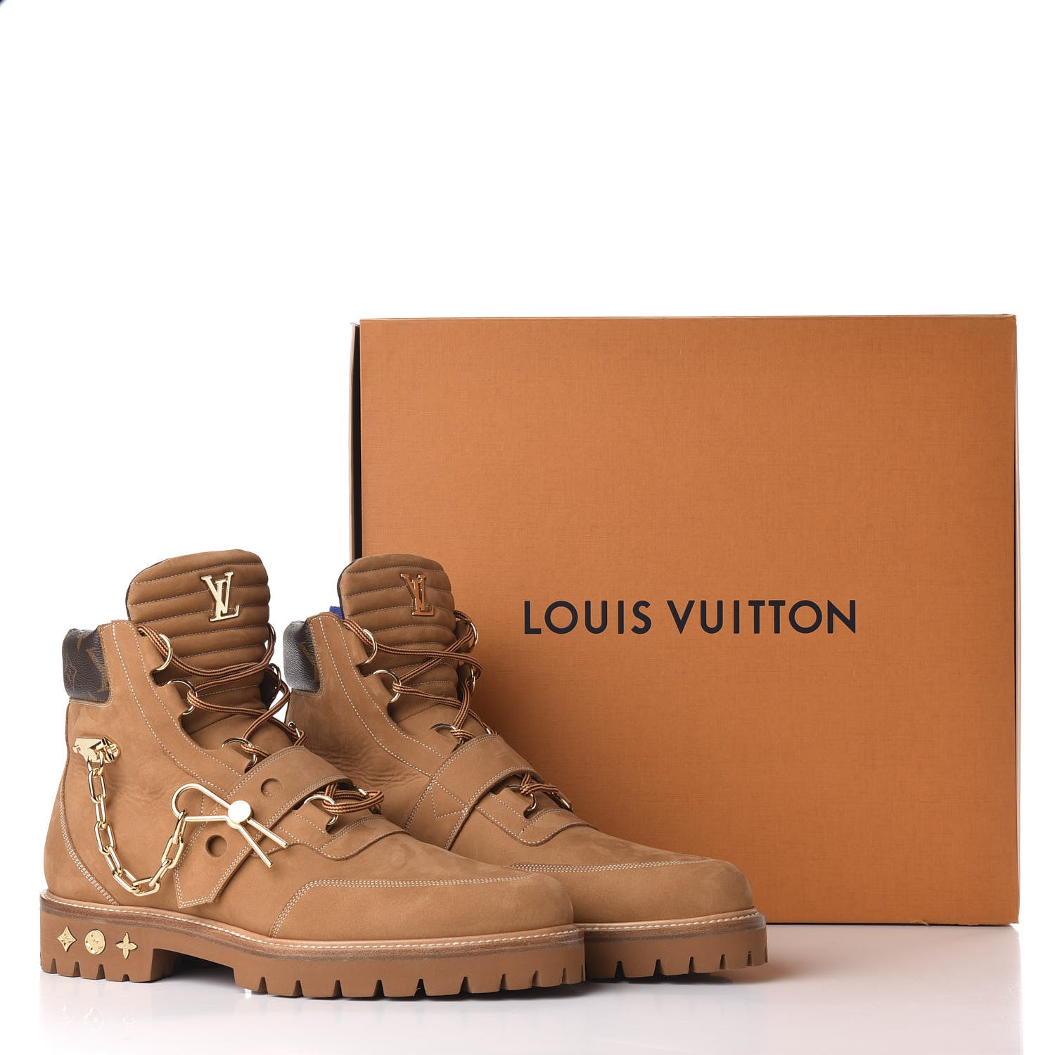 Louis Vuitton Suede Calfskin Monogram Mens Creeper Ankle Boots 9 Beige 9 of 9