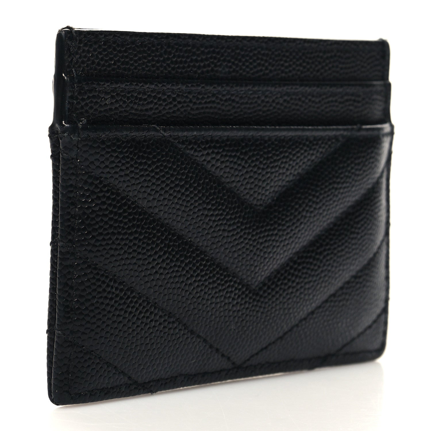 Saint Laurent Grain De Poudre Matelasse Chevron Monogram Credit Card Case Black 3 of 9