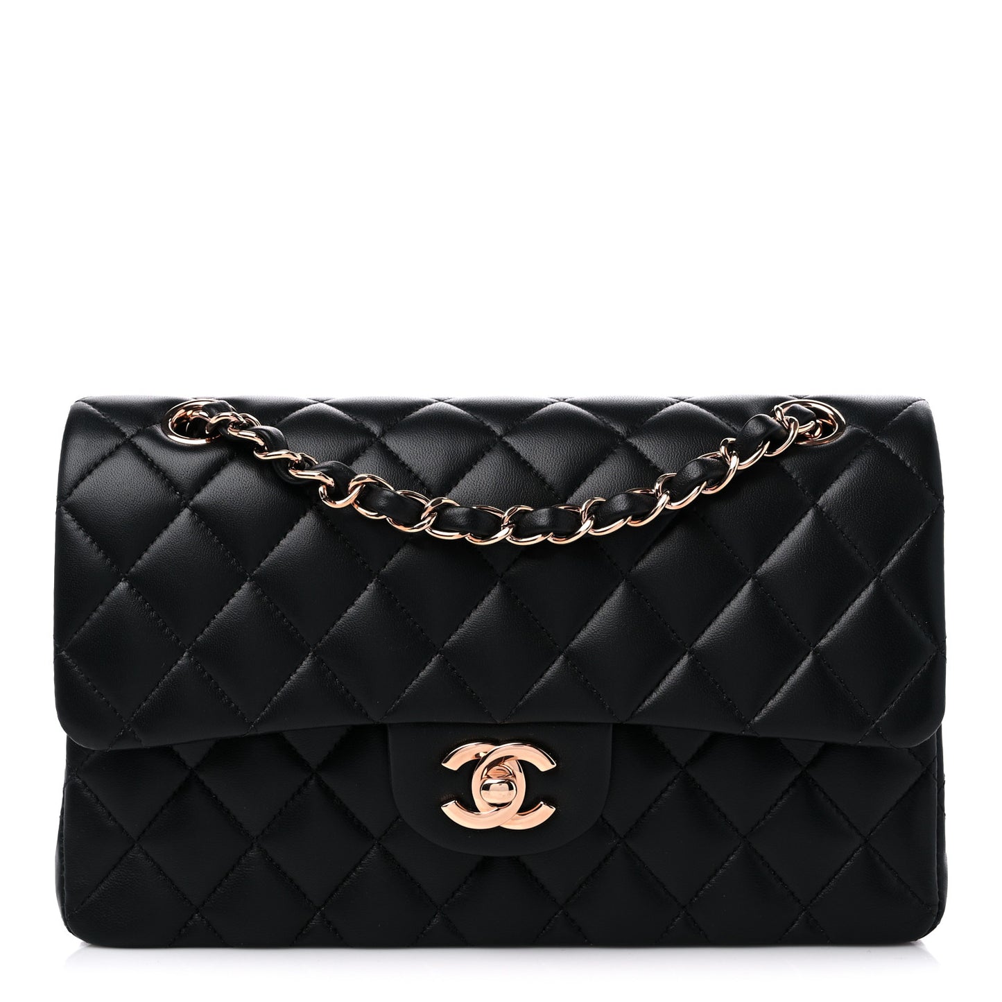 Lambskin Quilted Small Double Flap Black