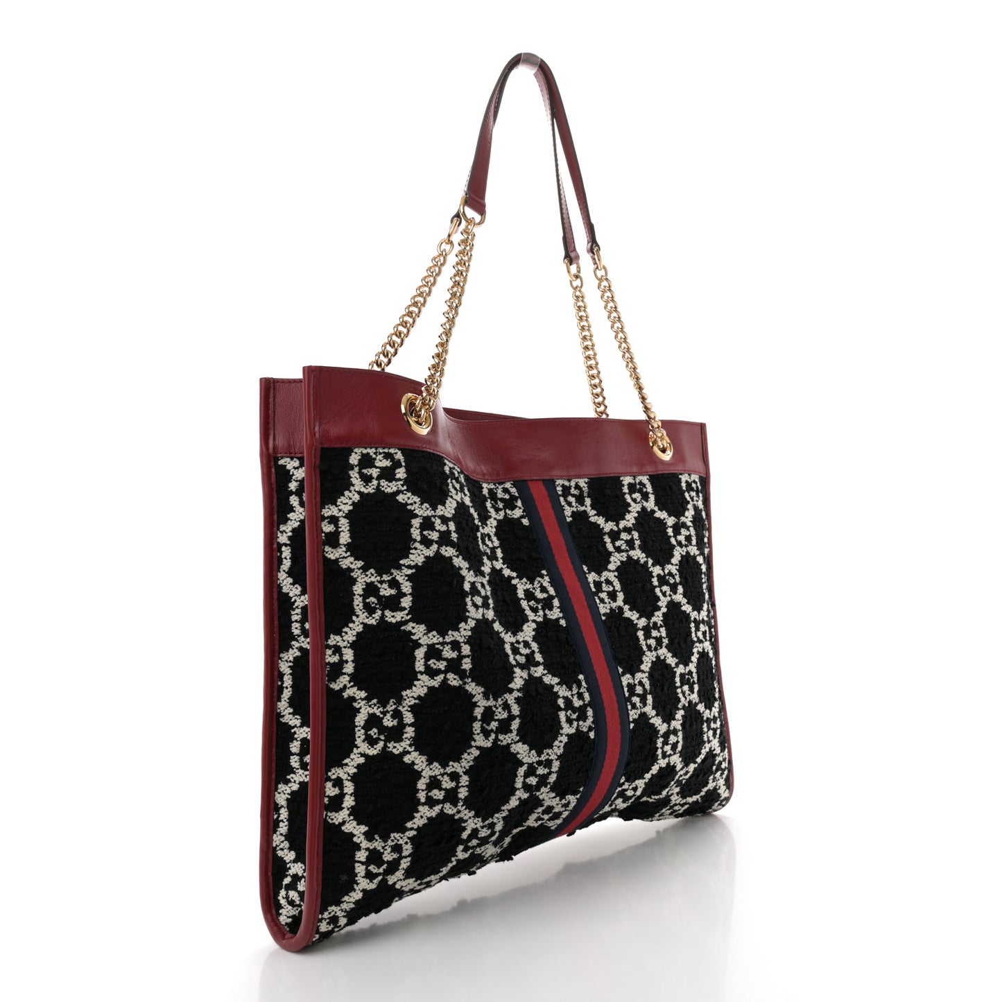 Tweed GG Monogram Large Rajah Chain Tote Romantic Cherry Black White