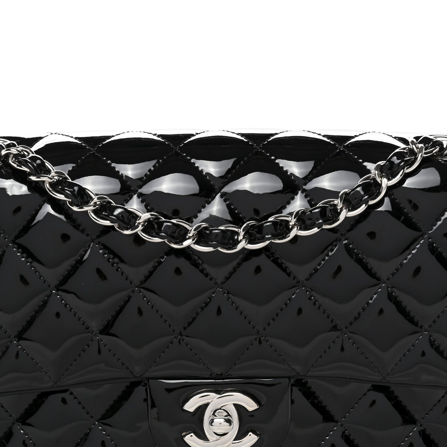 Patent Quilted Medium Double Flap Black