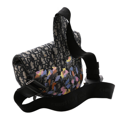 Christian Dior X ALEX FOXOTN Oblique Floral Print Mens Saddle Bag Blue Multicolor 2 of 10