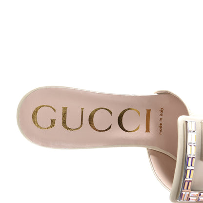Gucci Malaga Kid Crystal Square G Madelyn Mules 38 Vintage White 7 of 10