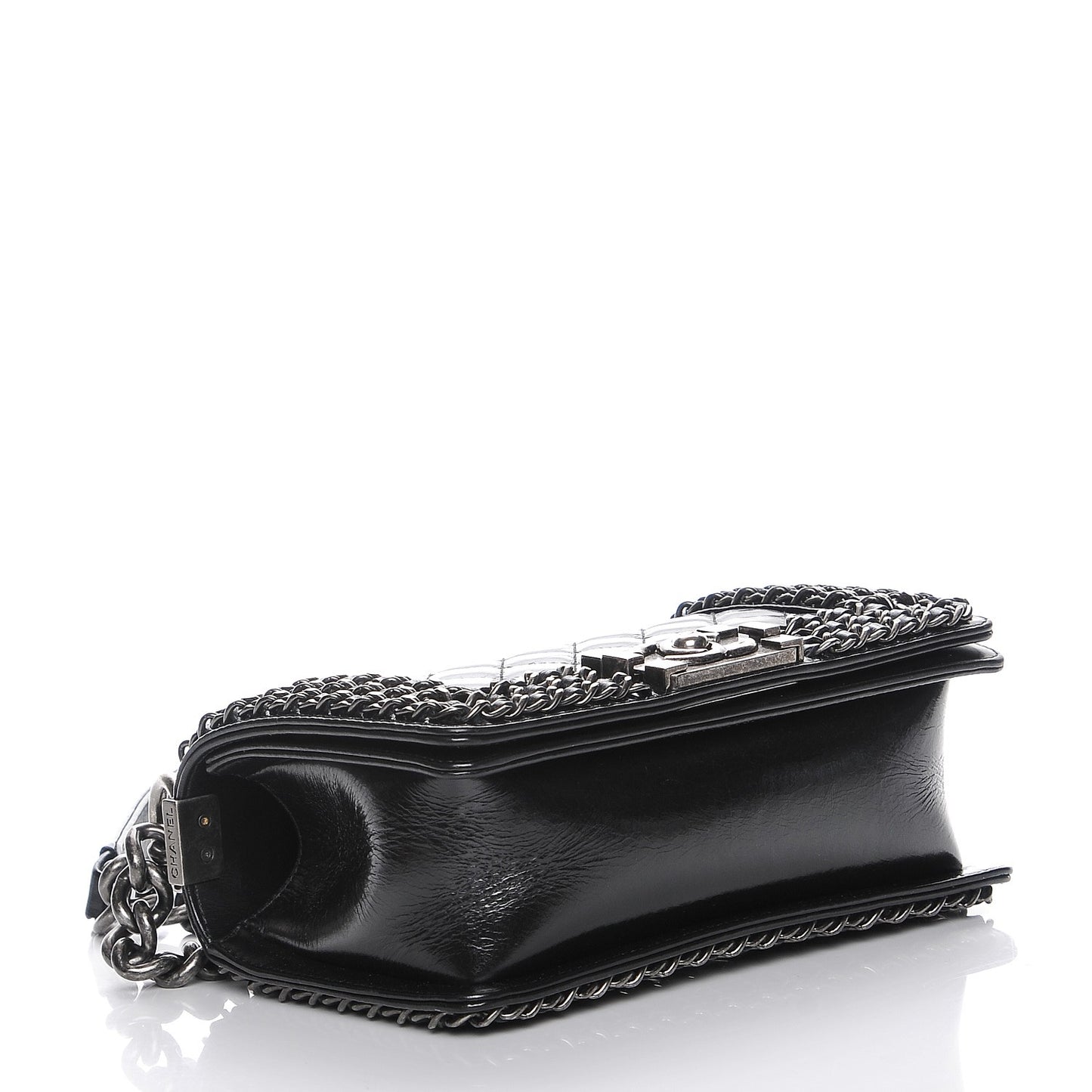Glazed Calfskin Small Boy Chained Flap Black