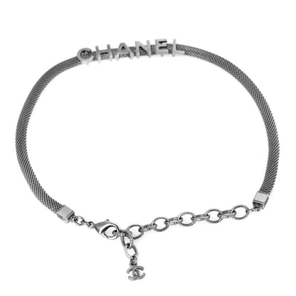 Chanel Metal Logo Choker Necklace Silver 3 of 6