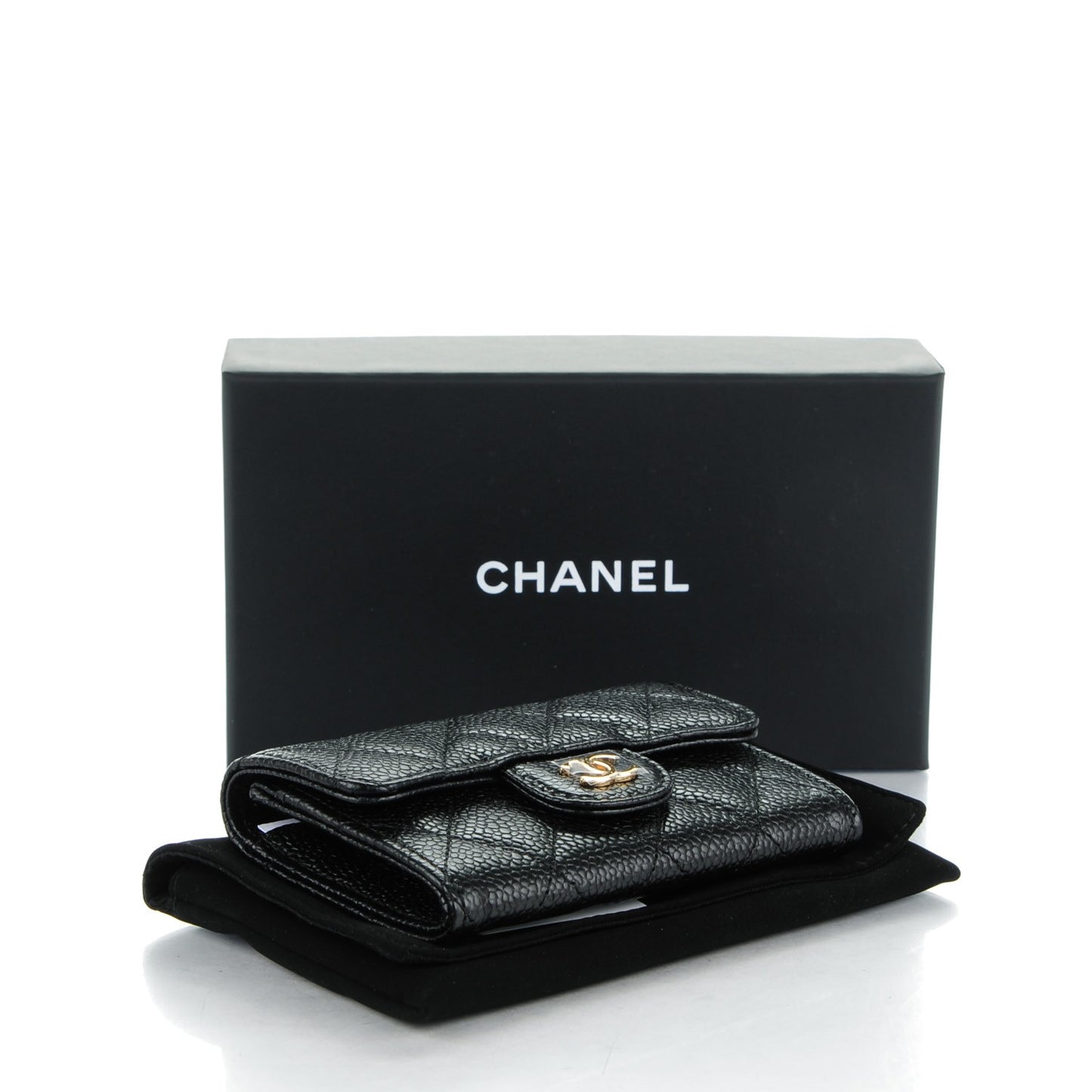 Caviar Quilted Flap Card Holder Black