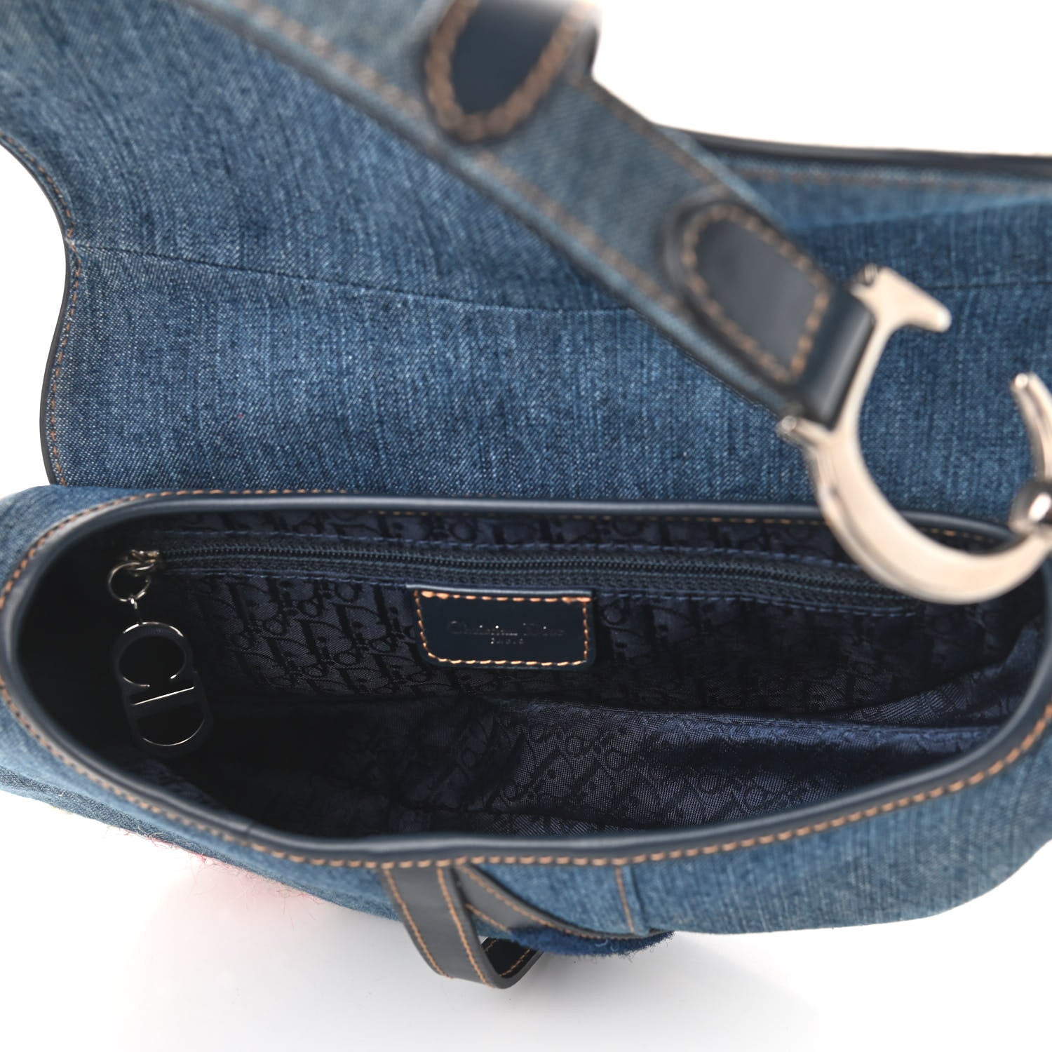 Christian Dior Denim Embroidered Saddle Bag Blue Multi 5 of 11