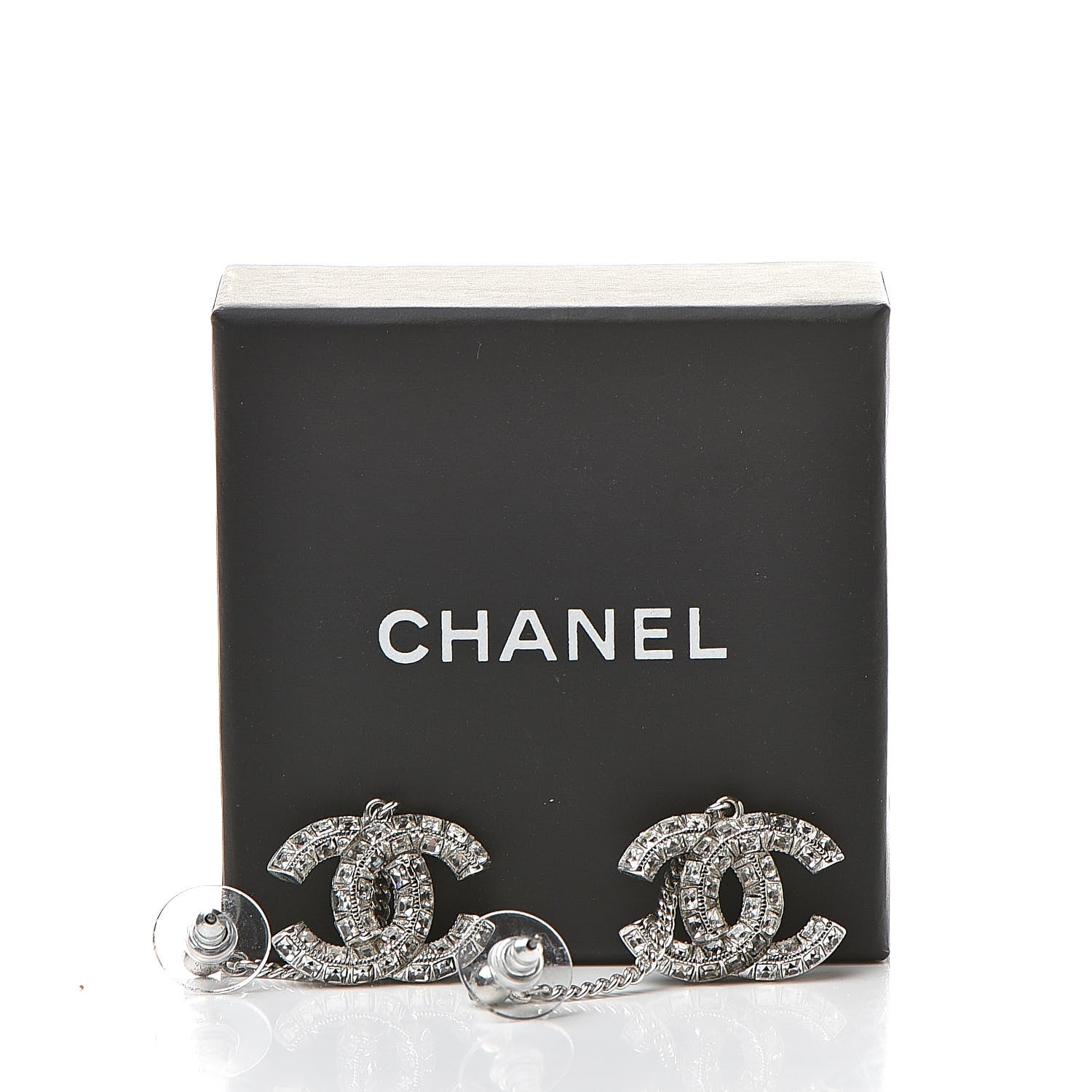 Chanel Baguette Crystal CC Drop Earrings Silver 5 of 5