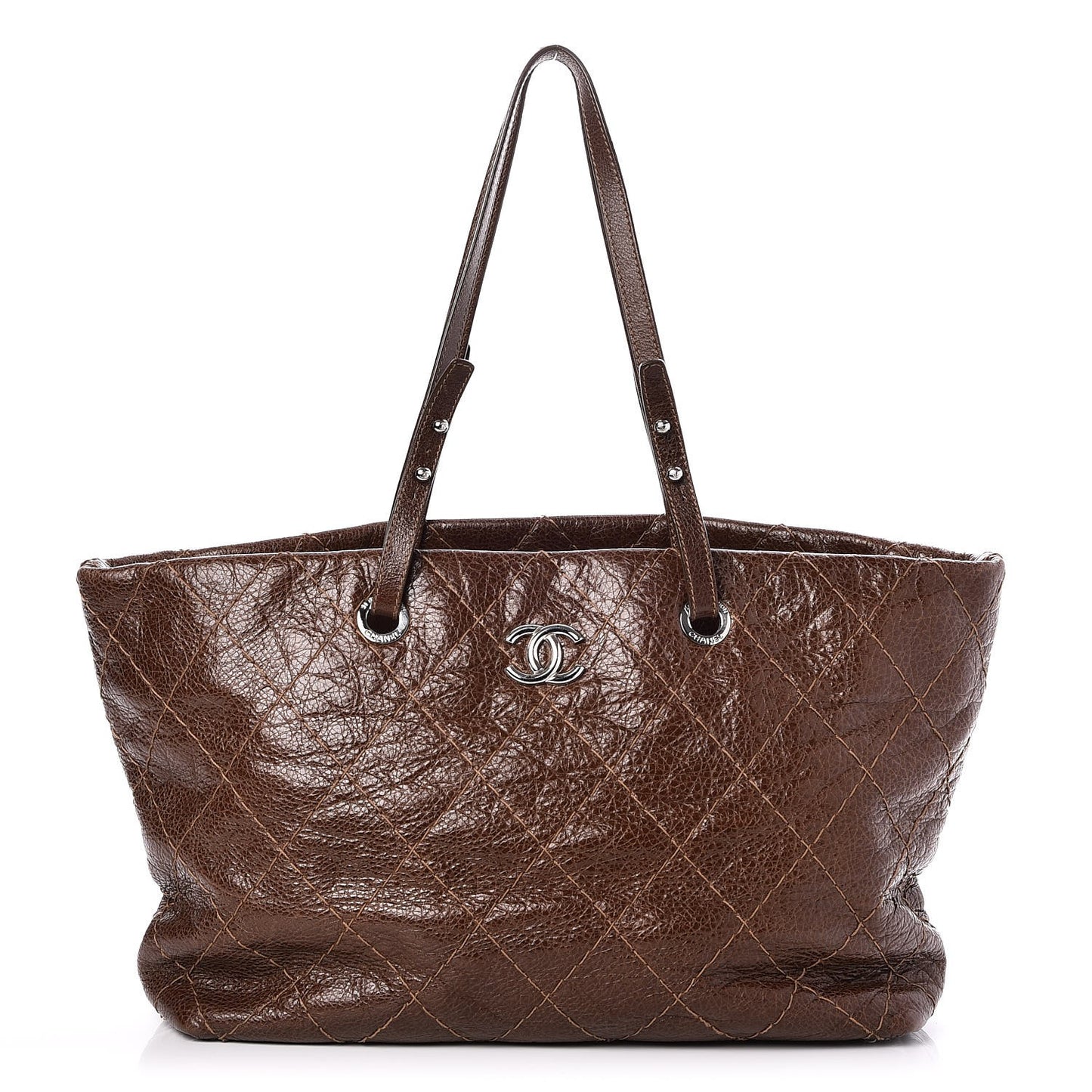 Glazed Calfskin Large On The Road Tote Brown