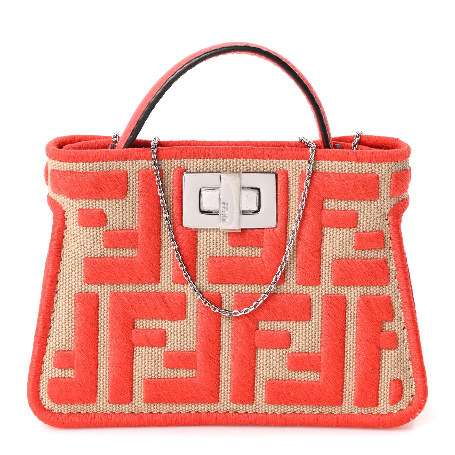 Fendi Canvas Vitello Volanato FF Embroidered Pico Peekaboo Charm Sand Tulipano 1 of 9