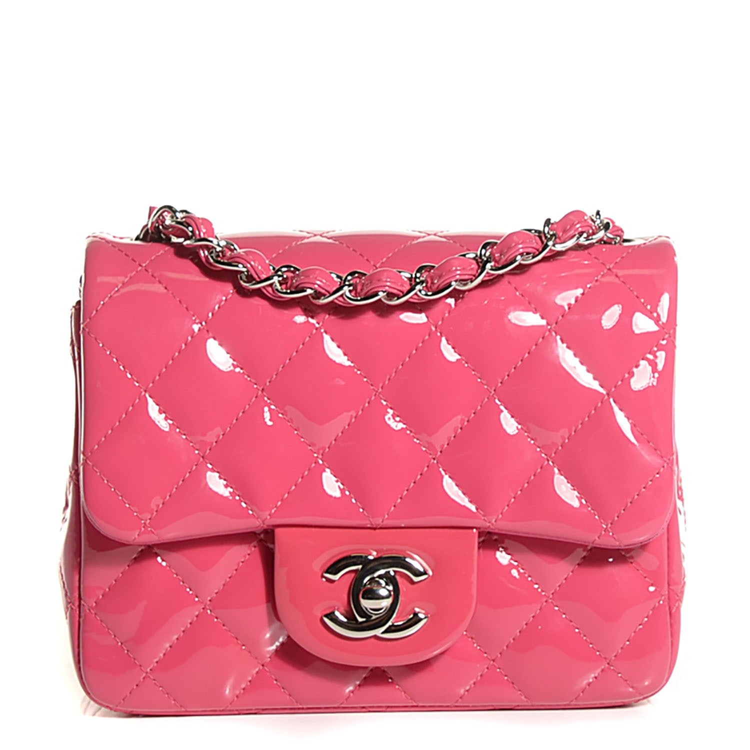 Chanel Patent Quilted Mini Square Flap Fuchsia 1 of 13