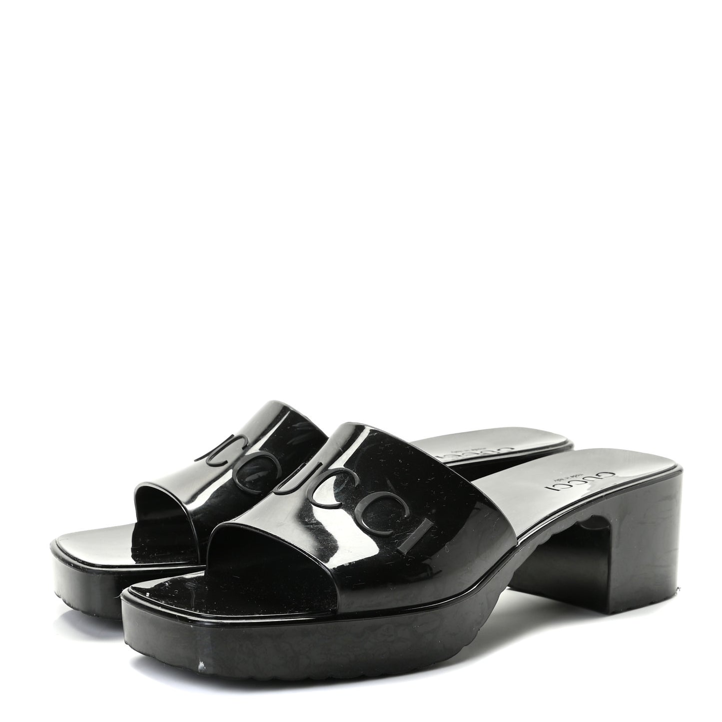Rubber Gucci Logo Womens Platform 20/60mm Slide Sandals 41 Black