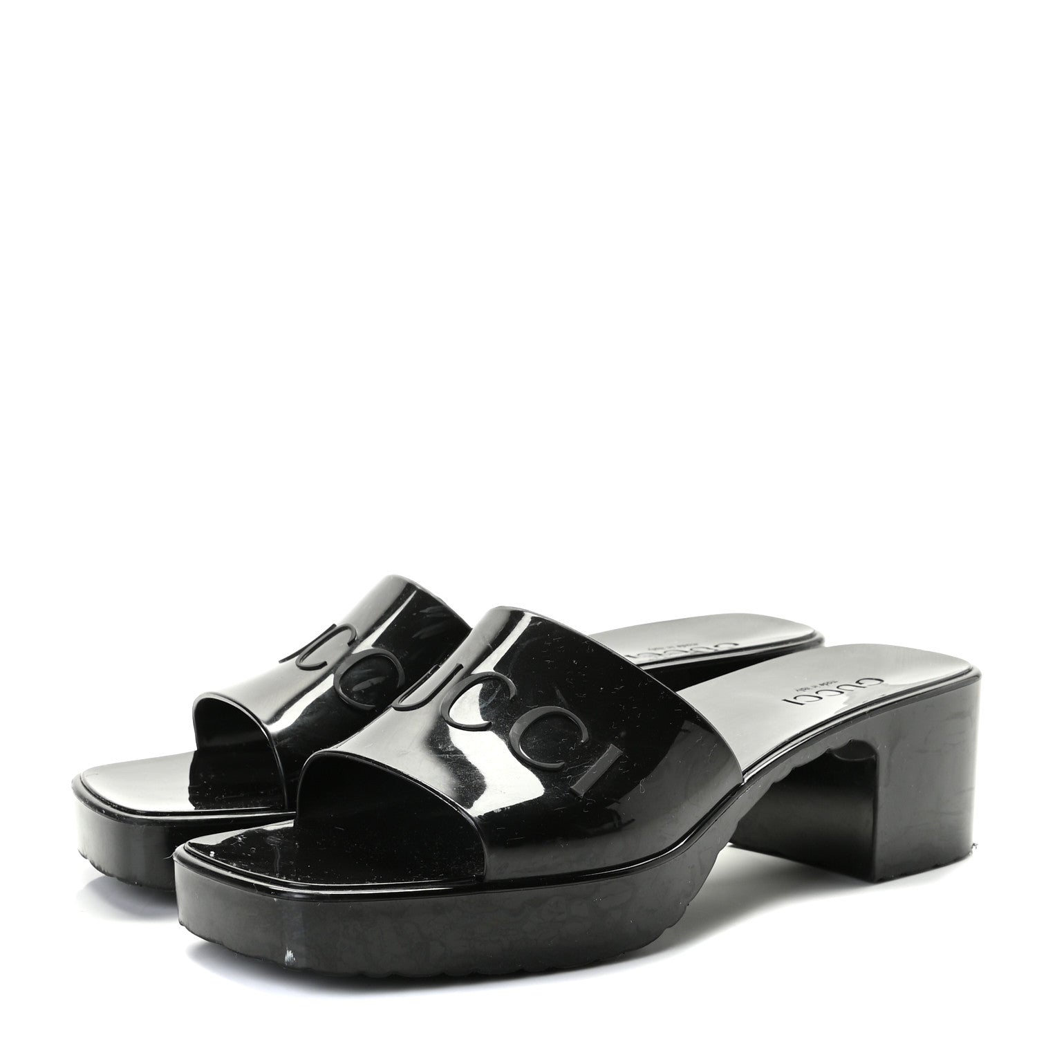 Gucci Rubber Gucci Logo Womens Platform 20/60mm Slide Sandals 41 Black 3 of 12