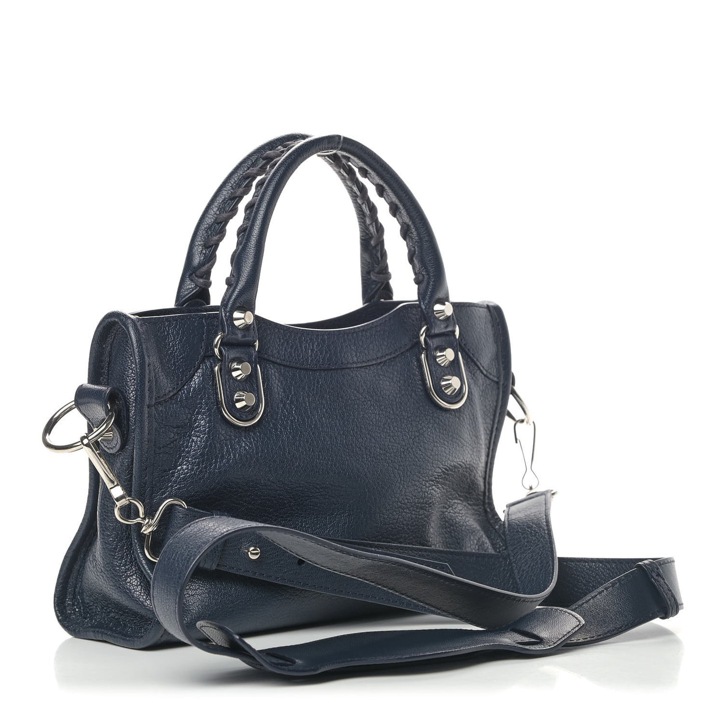 Chevre Silver Metallic Edge Hardware Mini City Bleu Nuit Dark Sea