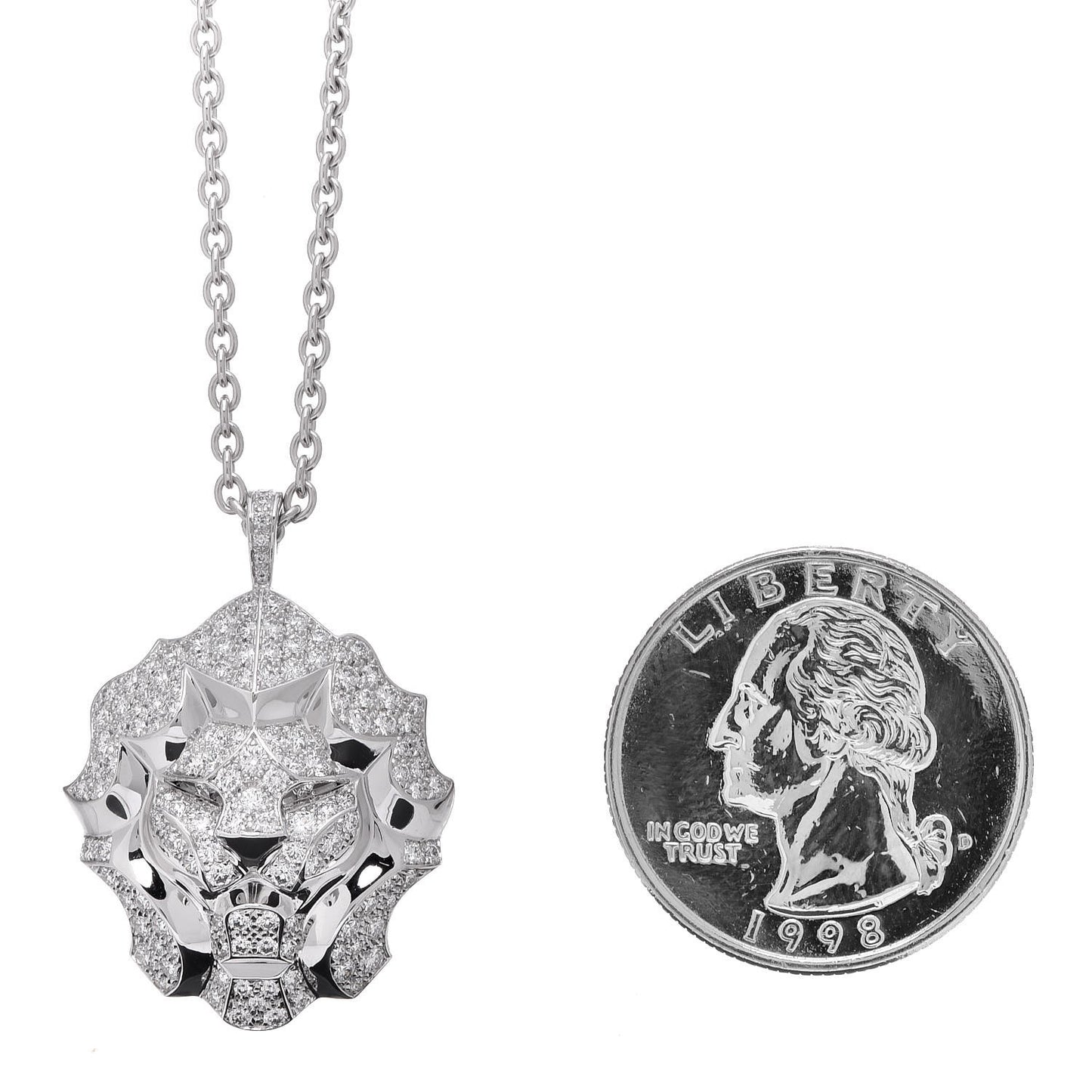 18K White Gold Diamond Sous Le Signe du Lion Pendant Necklace