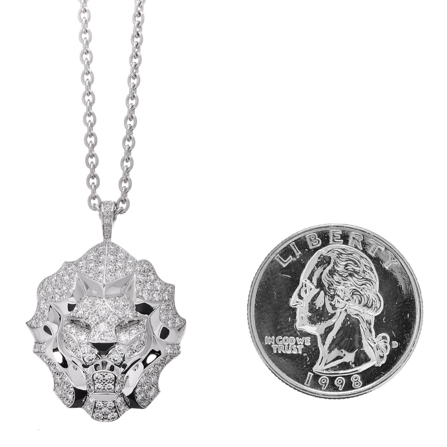 Chanel 18K White Gold Diamond Sous Le Signe du Lion Pendant Necklace 12 of 17