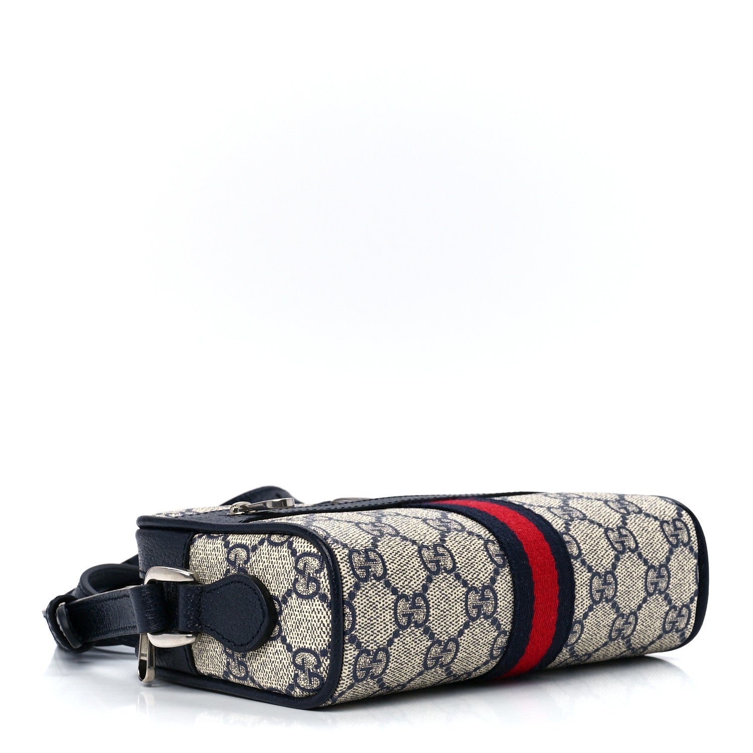 Gucci GG Supreme Monogram Textured Dollar Calfskin Web Mini Ophidia Shoulder Bag Beige Blue 4 of 11