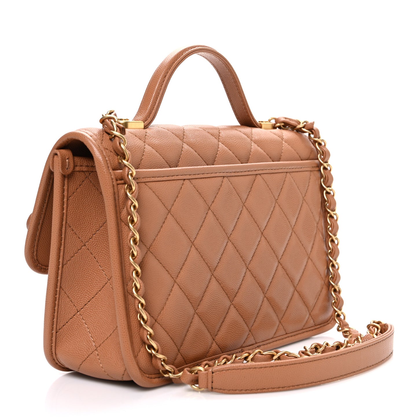 Caviar Quilted School Memory Top Handle Flap Brown