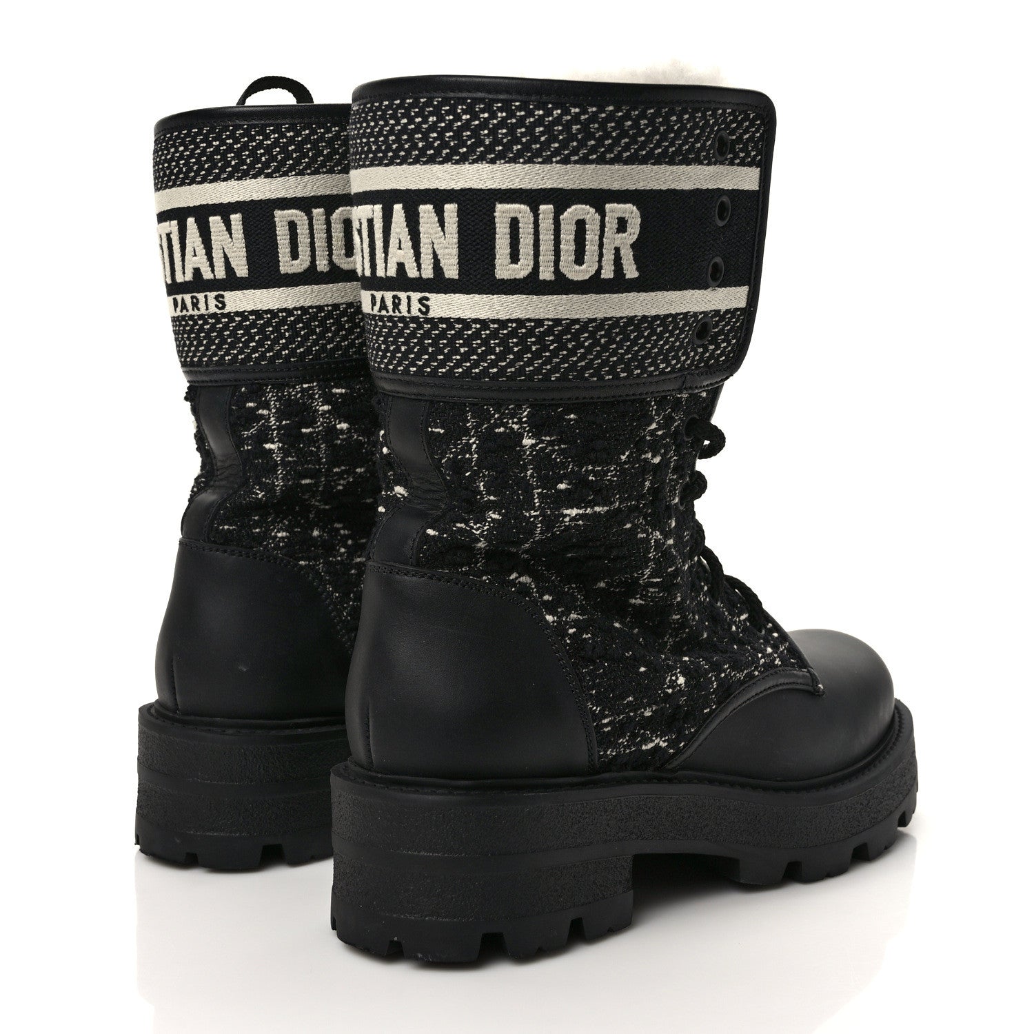 Christian Dior Calfskin Tweed Cannage D-Major Ankle Boots 38.5 Black White 4 of 9