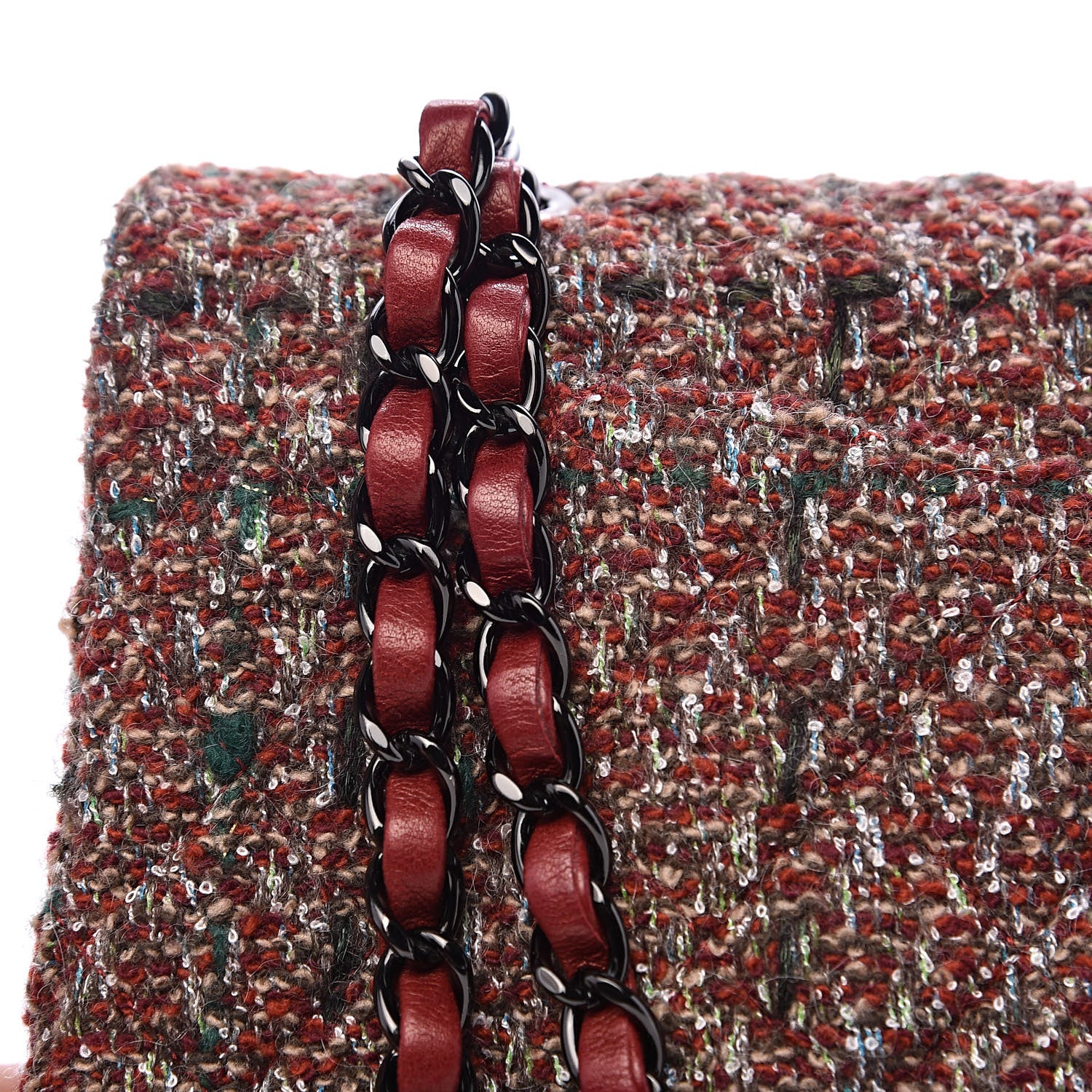 Chanel Tweed Quilted Medium Double Flap Dark Red 11 of 12