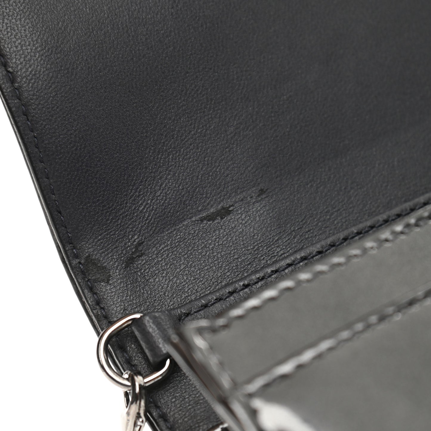 Metallic Patent Micro-Cannage Diorama Wallet on Chain Pouch Onyx Black
