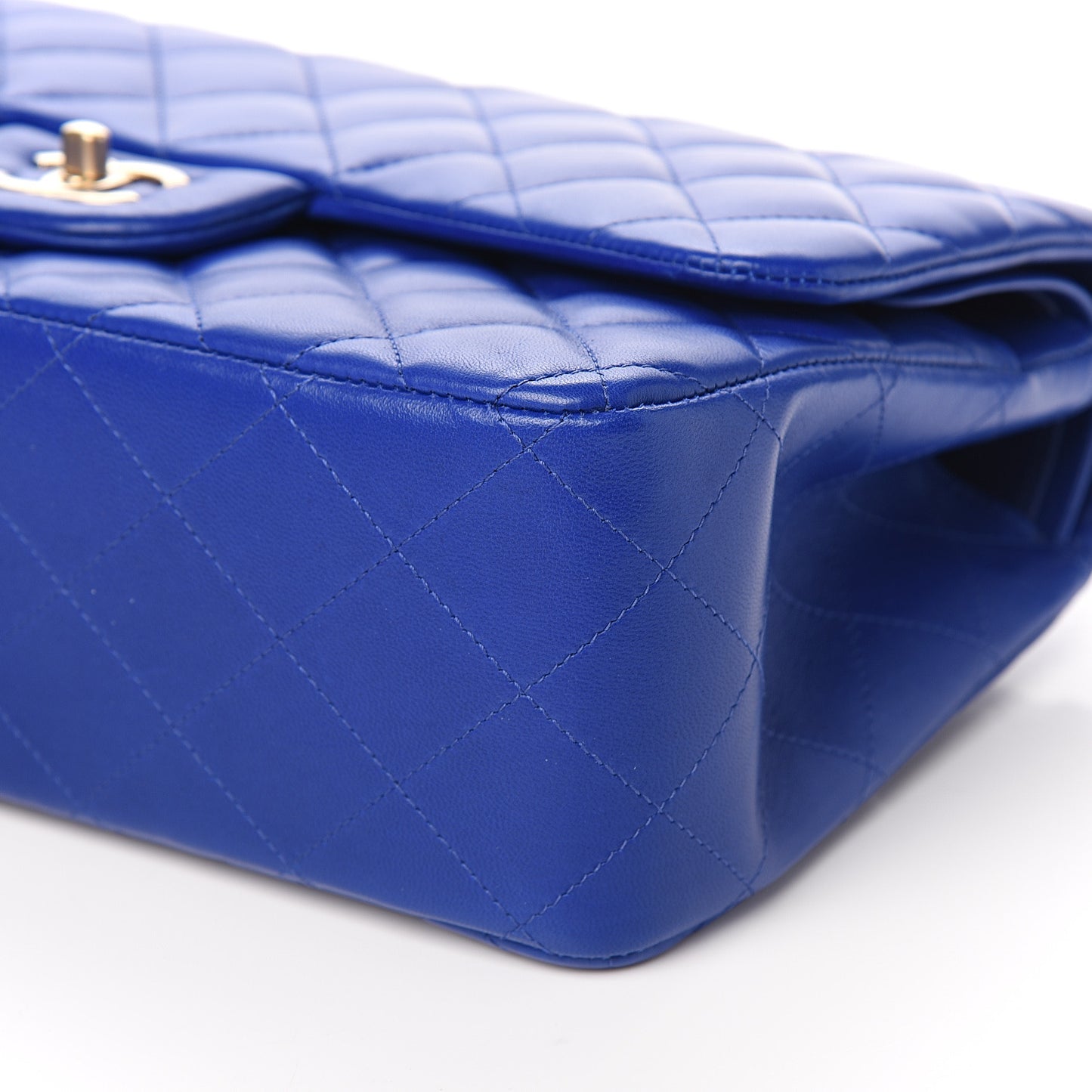 Lambskin Quilted Jumbo Double Flap Blue