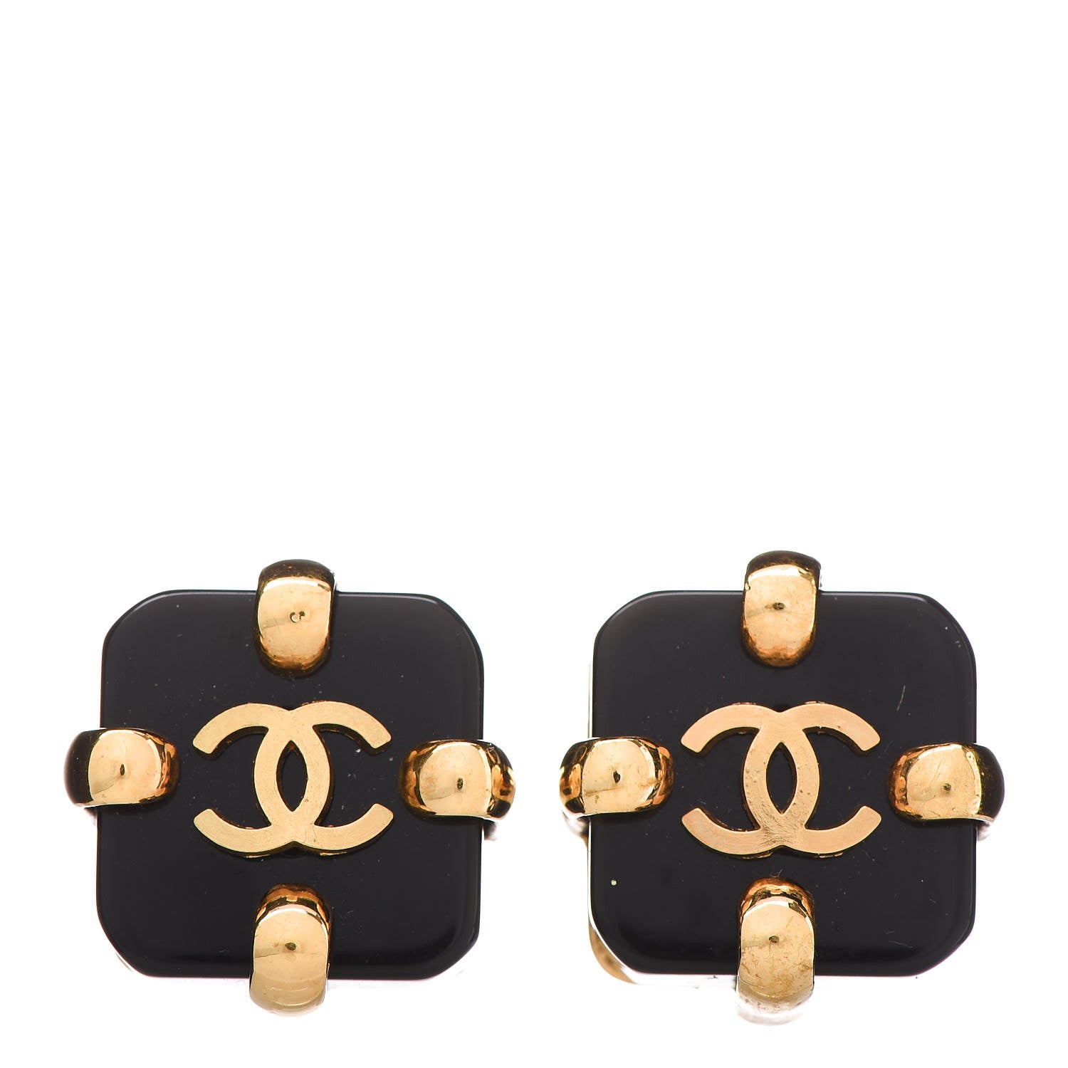 Chanel Resin CC Clip On Earrings Black Gold 1 of 3