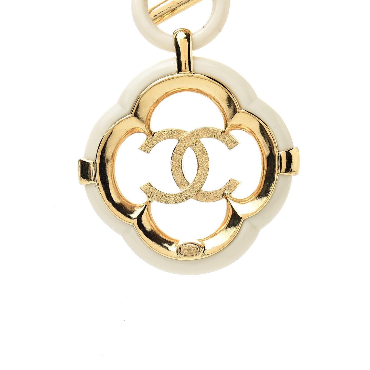 Resin CC Medallion Choker Chain Necklace Gold Ivory