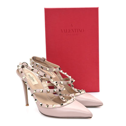 Valentino Garavani Pebbled Calfskin Rockstud Ankle Strap 100mm Pumps 40 Poudre 11 of 11