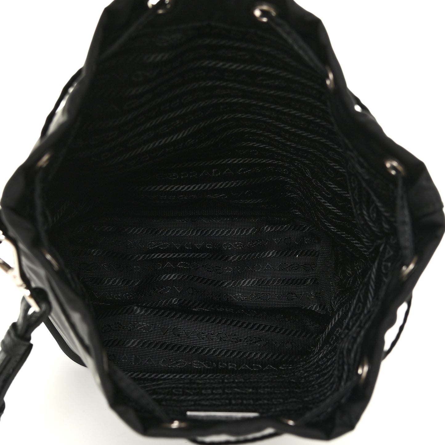 Saffiano Tessuto Nylon Vela Bucket Wristlet Black