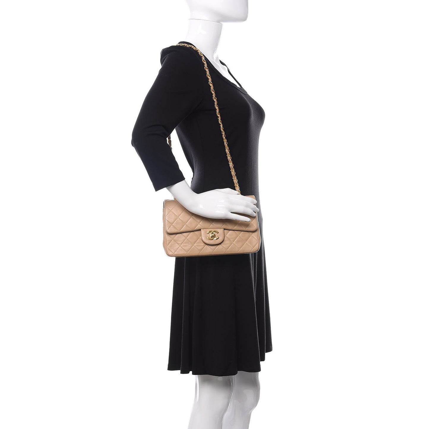 Lambskin Quilted Small Double Flap Beige