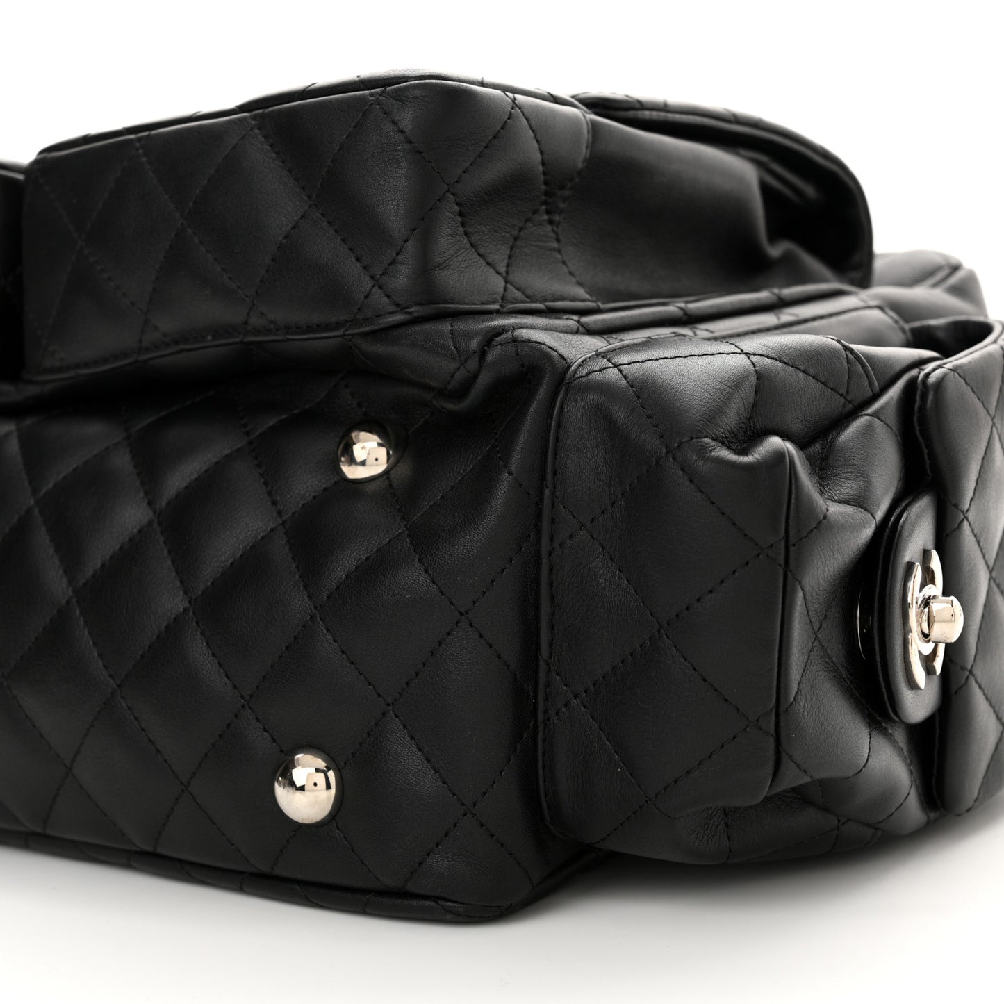 Calfskin Quilted Large Cambon Multipocket Reporter Black