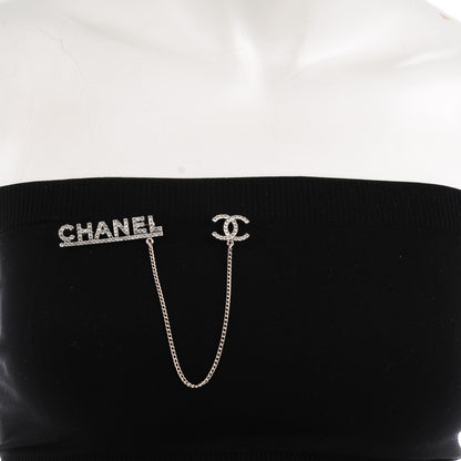 Chanel Crystal Chain CC Logo Brooch Silver 4 of 5