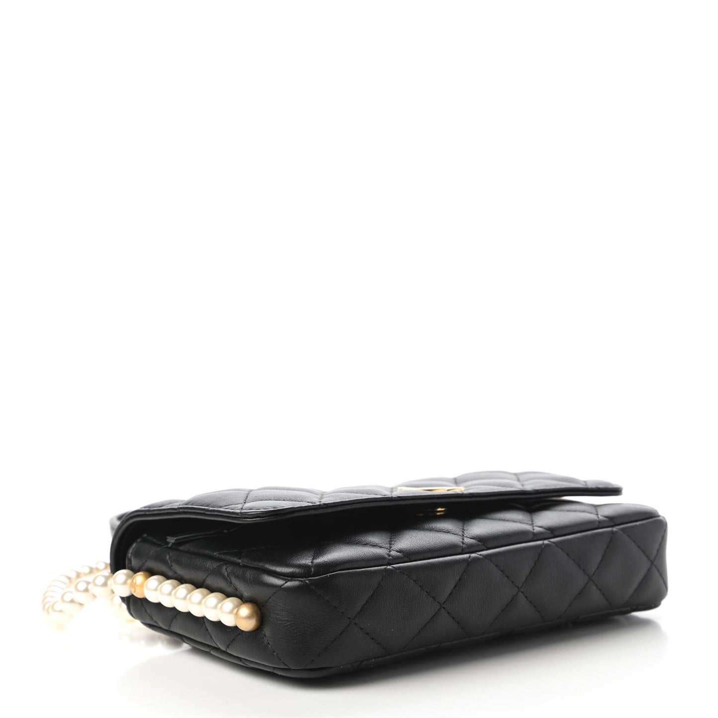 Calfskin Quilted Pearl Wallet On Chain WOC Black