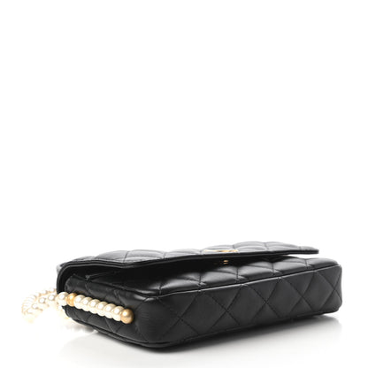Chanel Calfskin Quilted Pearl Wallet On Chain WOC Black 3 of 11