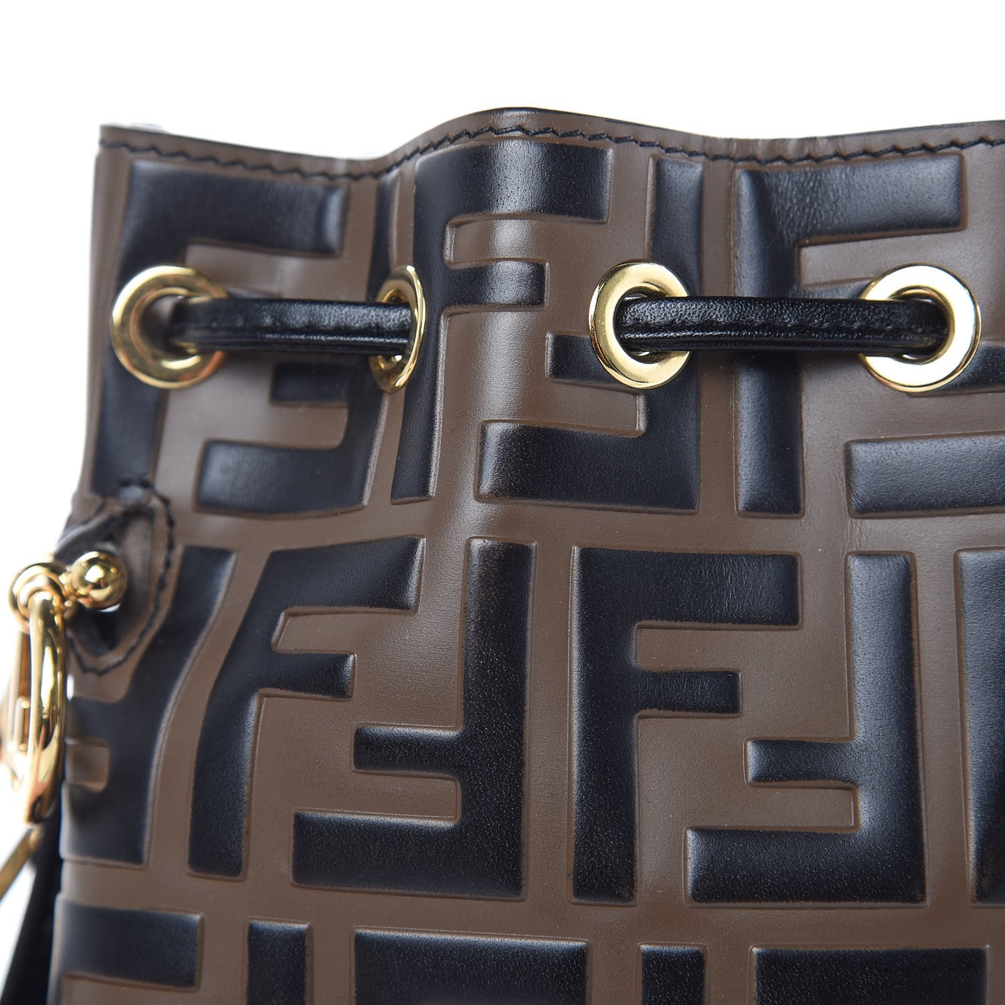 Vitello Liberty F is Fendi Bi-Color FF 1974 Embossed Mini Mon Tresor Bucket Bag Maya Black