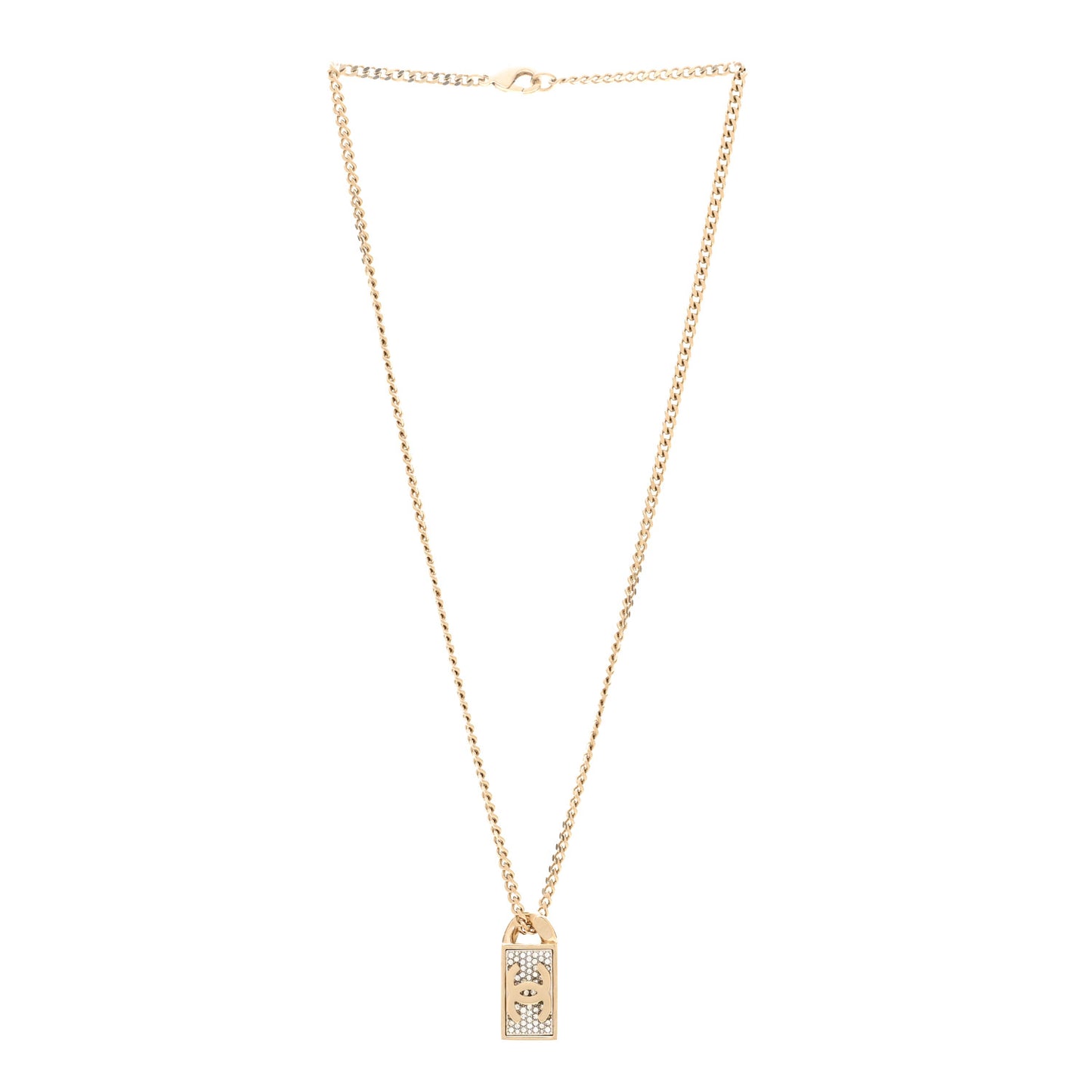 Crystal Dog Tag Charm Necklace Gold