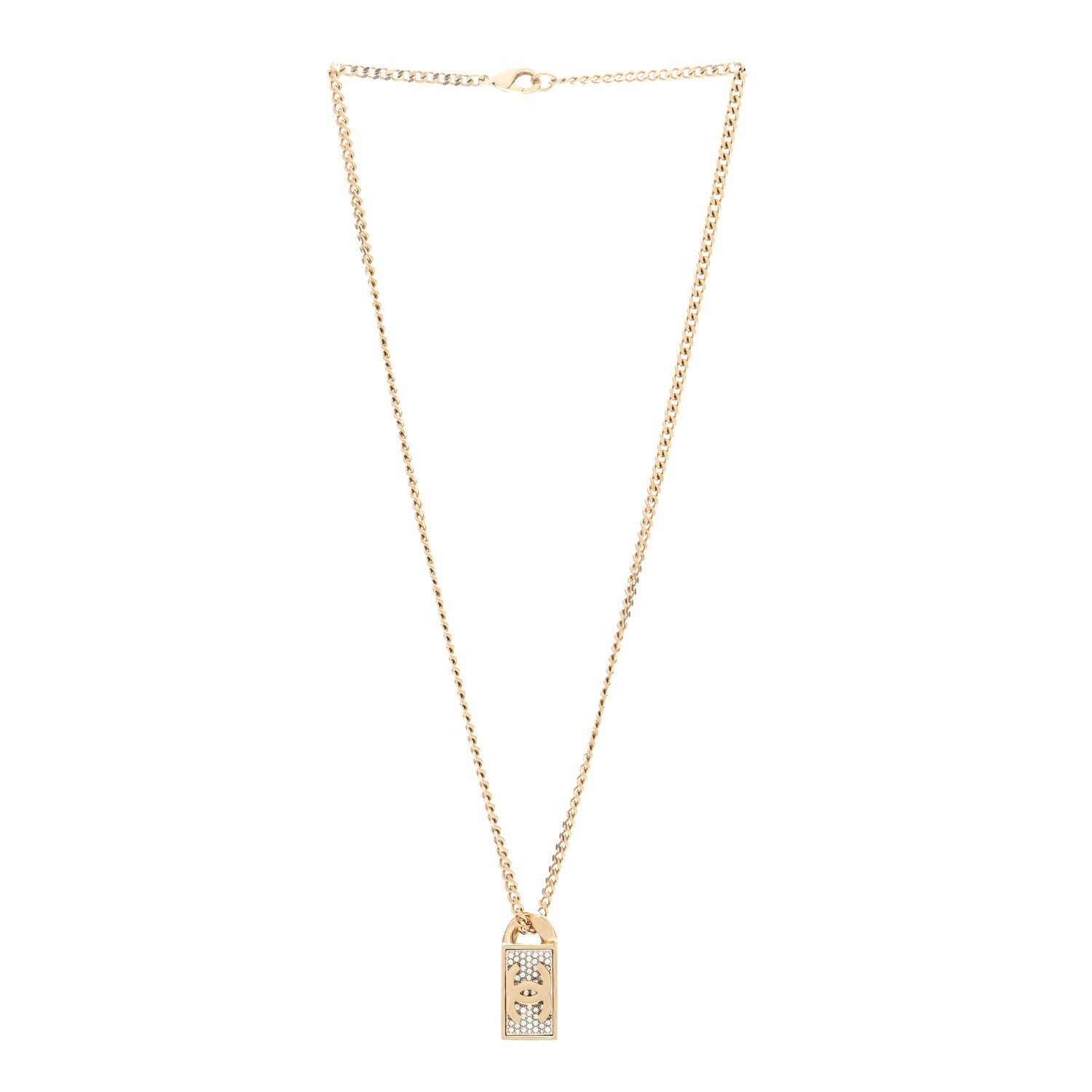 Chanel Crystal Dog Tag Charm Necklace Gold 3 of 6