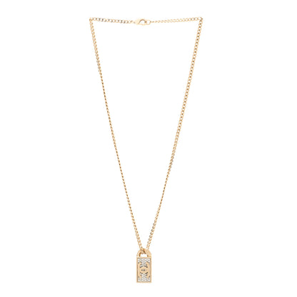 Chanel Crystal Dog Tag Charm Necklace Gold 3 of 6
