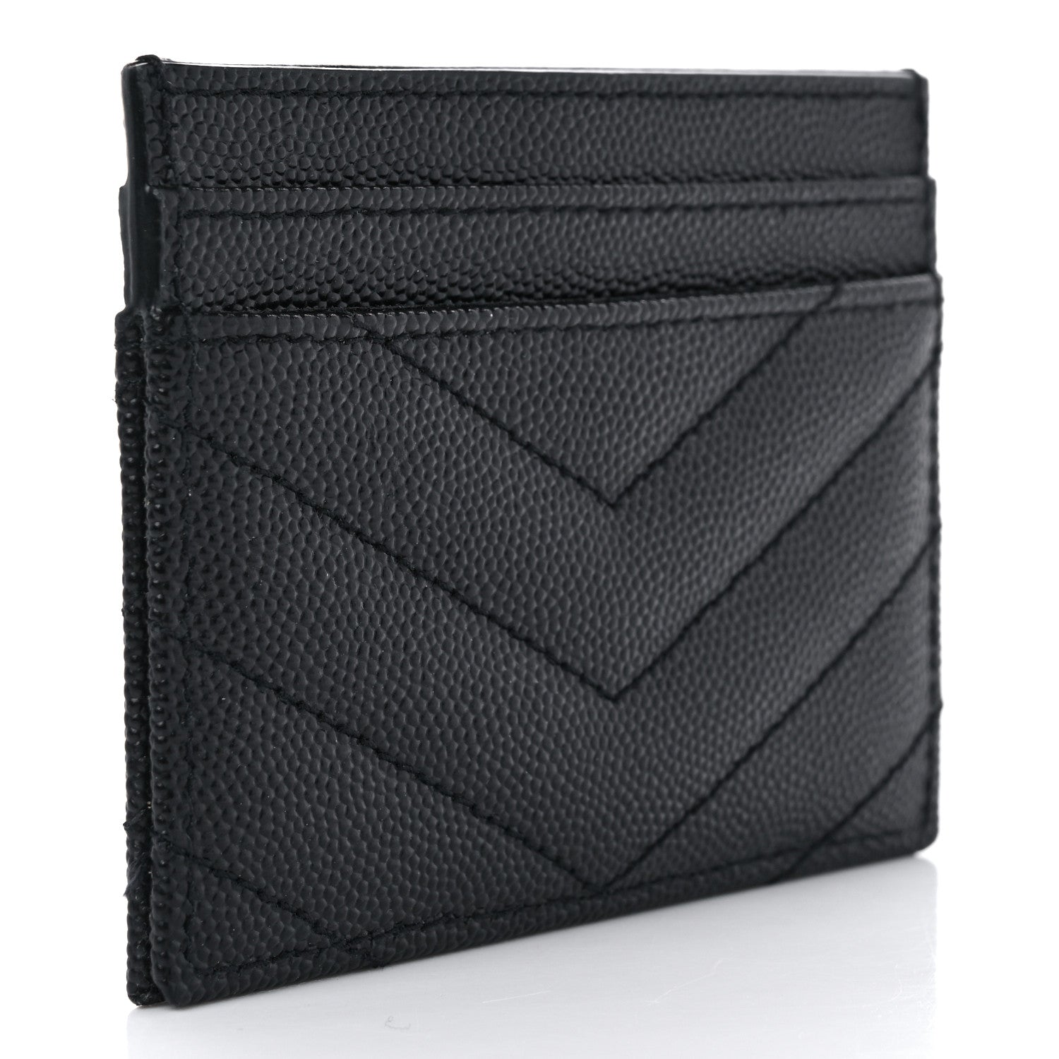 Saint Laurent Grain De Poudre Matelasse Chevron Monogram Credit Card Case Black 3 of 8