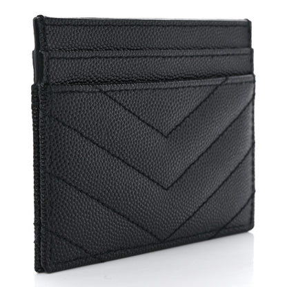 Saint Laurent Grain De Poudre Matelasse Chevron Monogram Credit Card Case Black 3 of 8