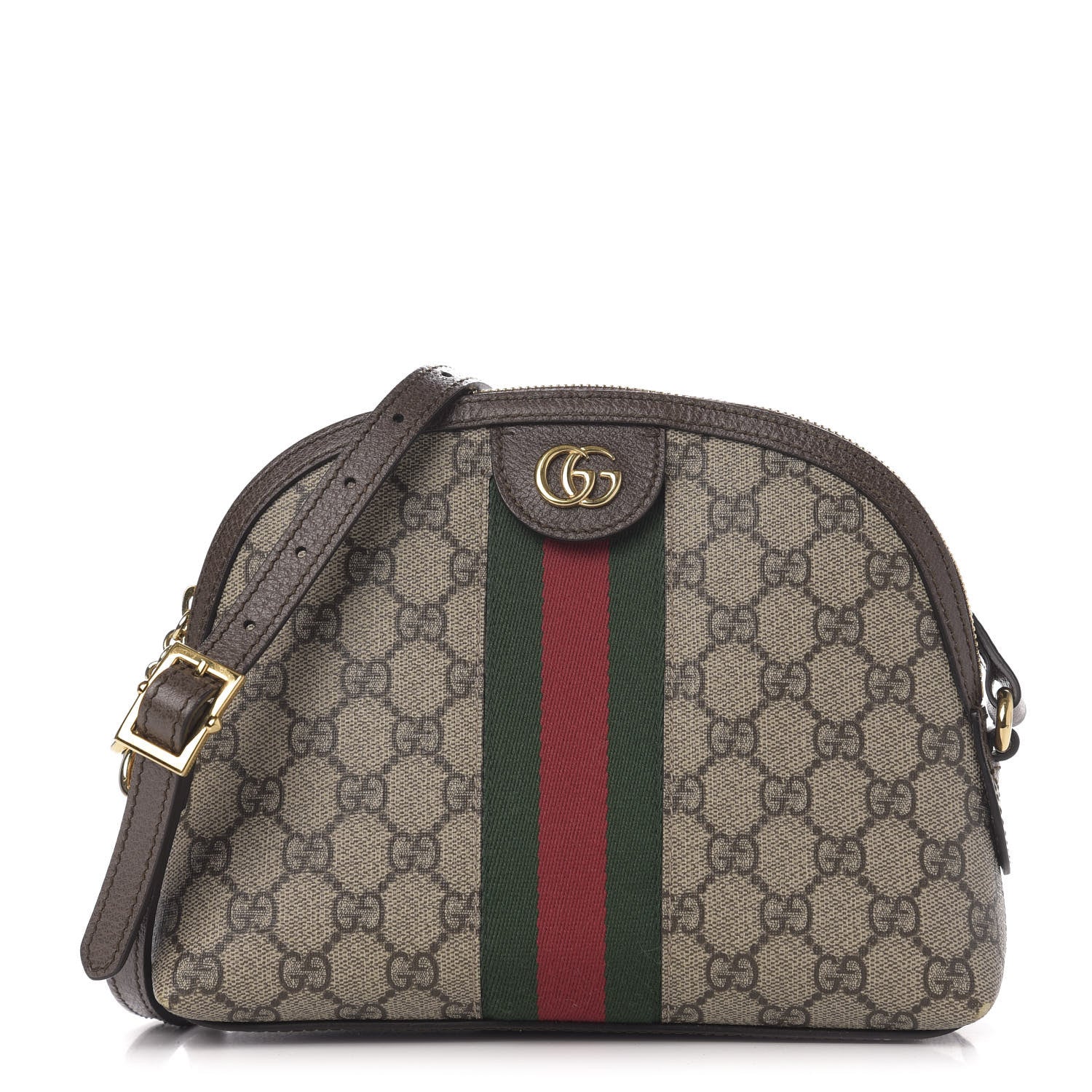 Gucci GG Supreme Monogram Textured Dollar Calfskin Web Small Ophidia Dome Shoulder Bag Beige Ebony New Acero 1 of 11
