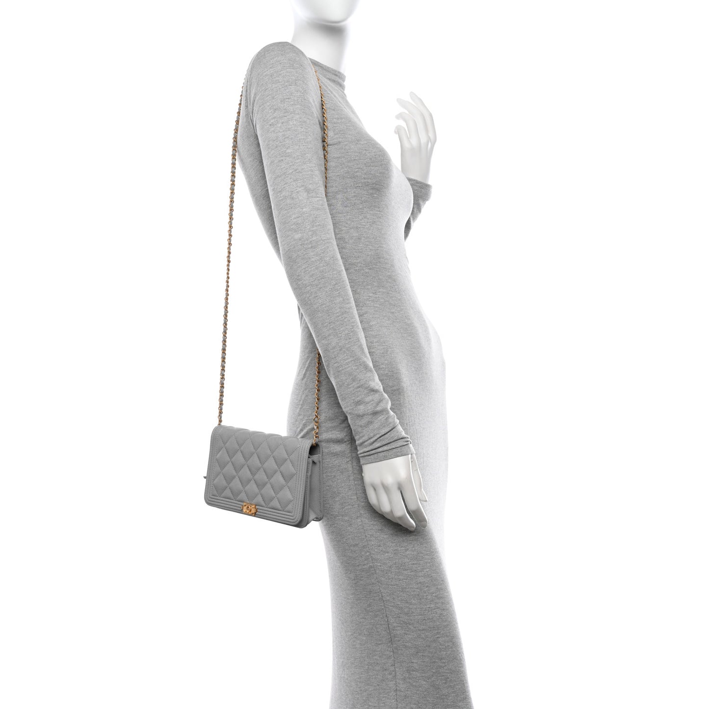 Caviar Quilted Boy Wallet On Chain WOC Grey