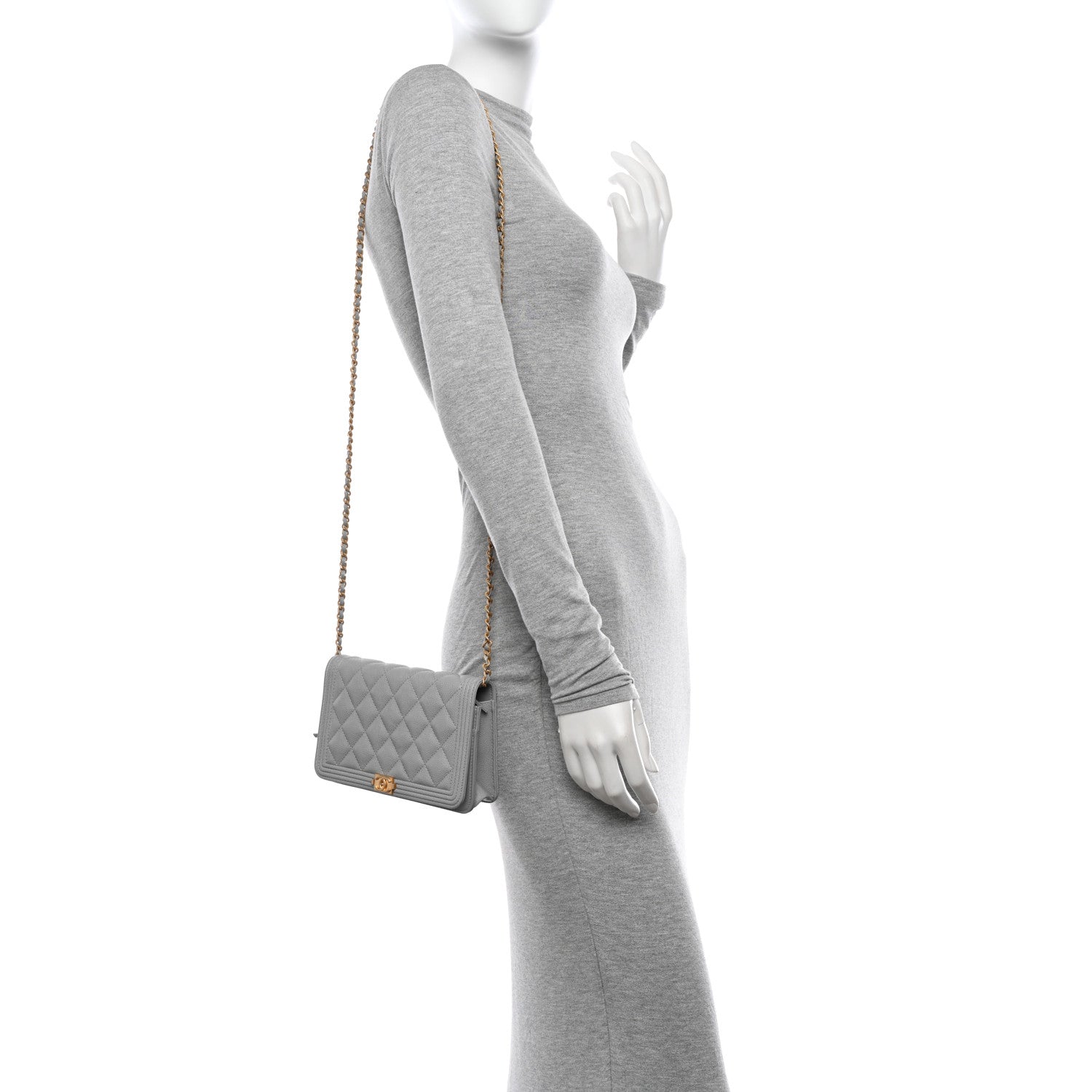 Chanel Caviar Quilted Boy Wallet On Chain WOC Grey 3 of 12