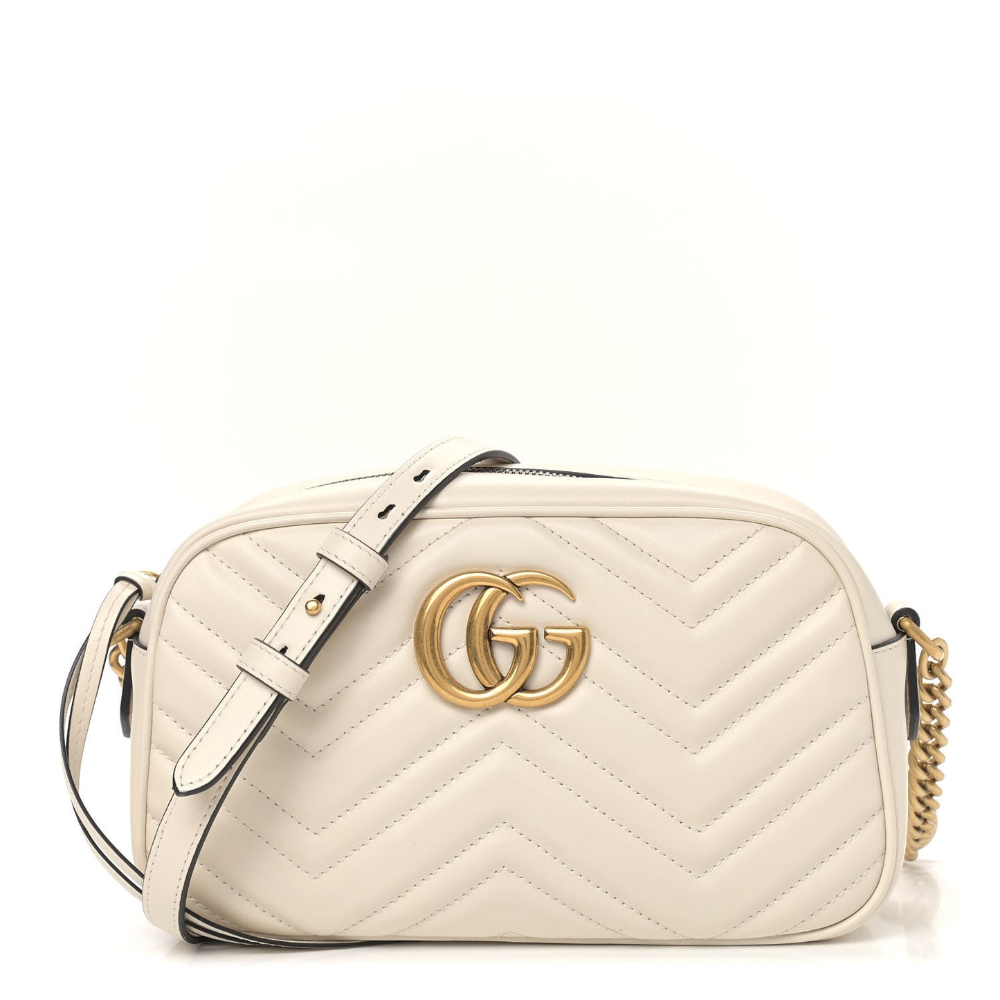 Calfskin Matelasse Small GG Marmont Chain Shoulder Bag White