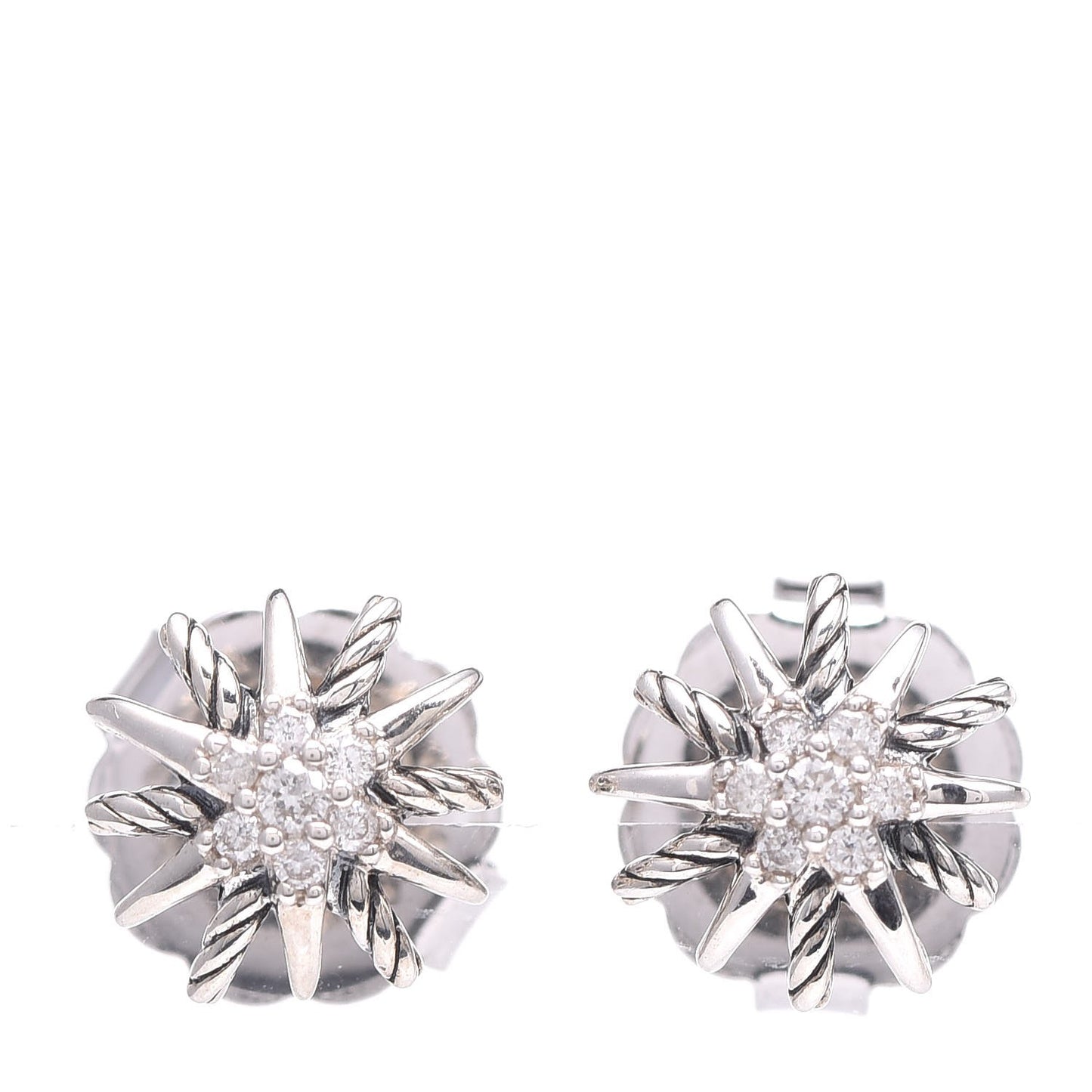 Sterling Silver Diamond 10mm Starburst Earrings
