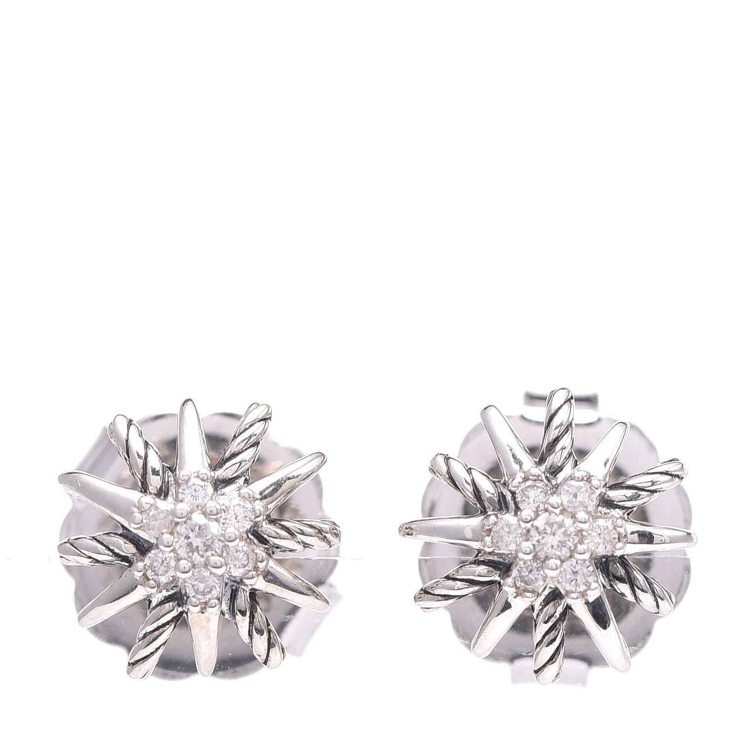 David Yurman Sterling Silver Diamond 10mm Starburst Earrings 1 of 6