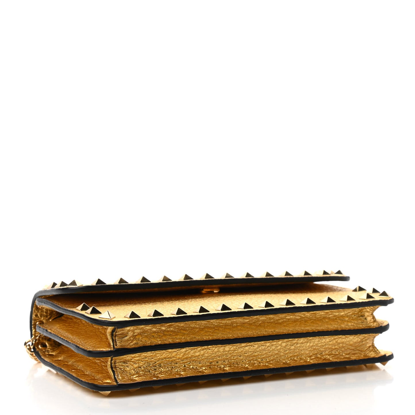 Pebbled Calfskin Rockstud Flap Wallet On Chain Soft Gold