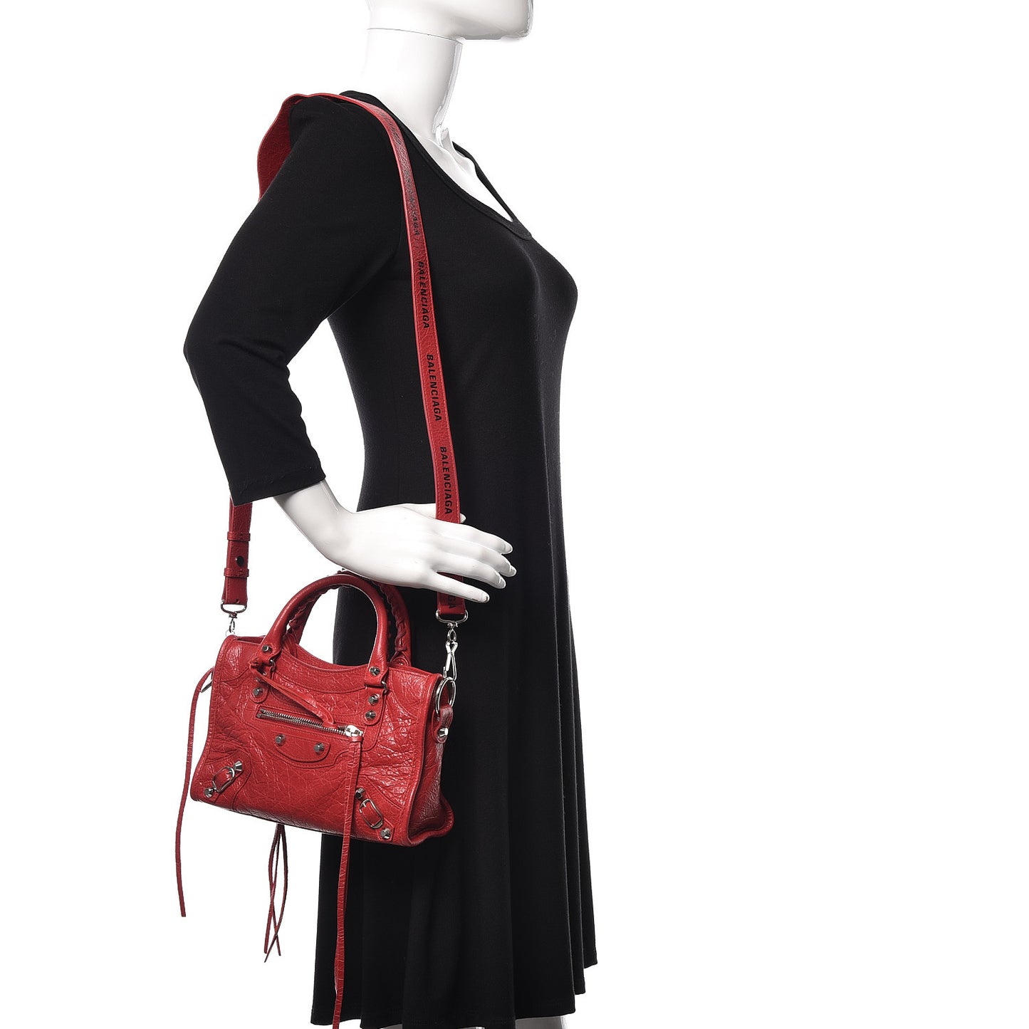 Agneau Classic Silver Hardware Mini City Logo Strap Red Black